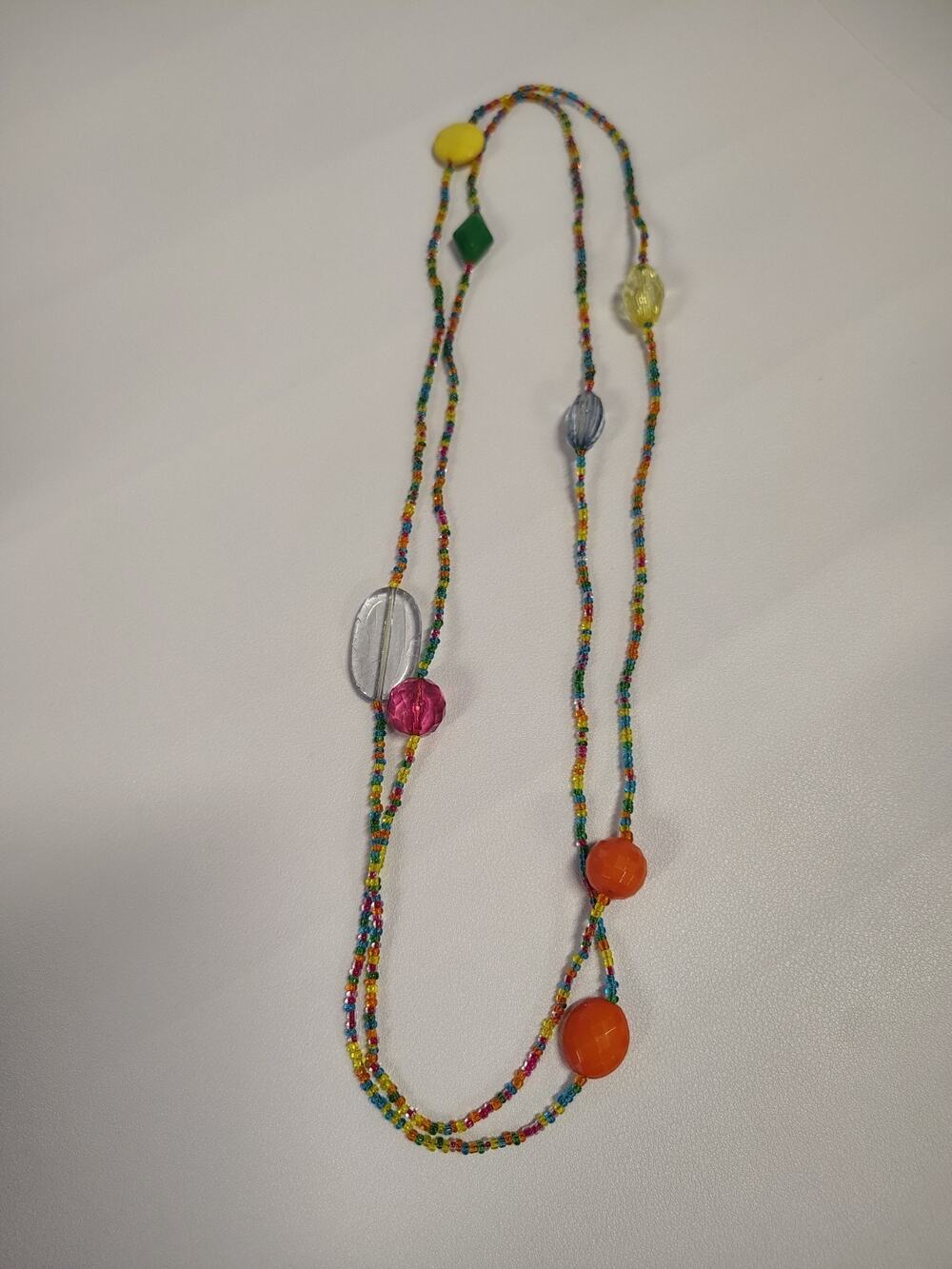 Colorful Glass & Acrylic Beaded Necklace 44" Rainbow Pride Boho Art Handmade